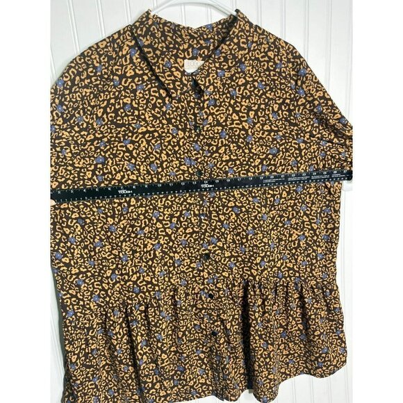 LOGO Women's Leopard Blue Flower Drop Waist Ruffle Button Up Tunic Top B… - Picture 9 of 11